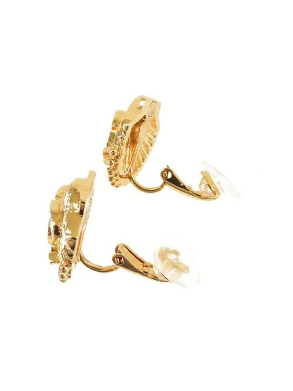 Chanel Shell Motif Earrings Gold Metal Rhinestone CC Logo